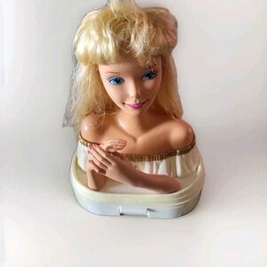 Rare! Blonde 1988 MATTEL BARBIE Head Bust Make Up Jewelry Box with Drawer READ